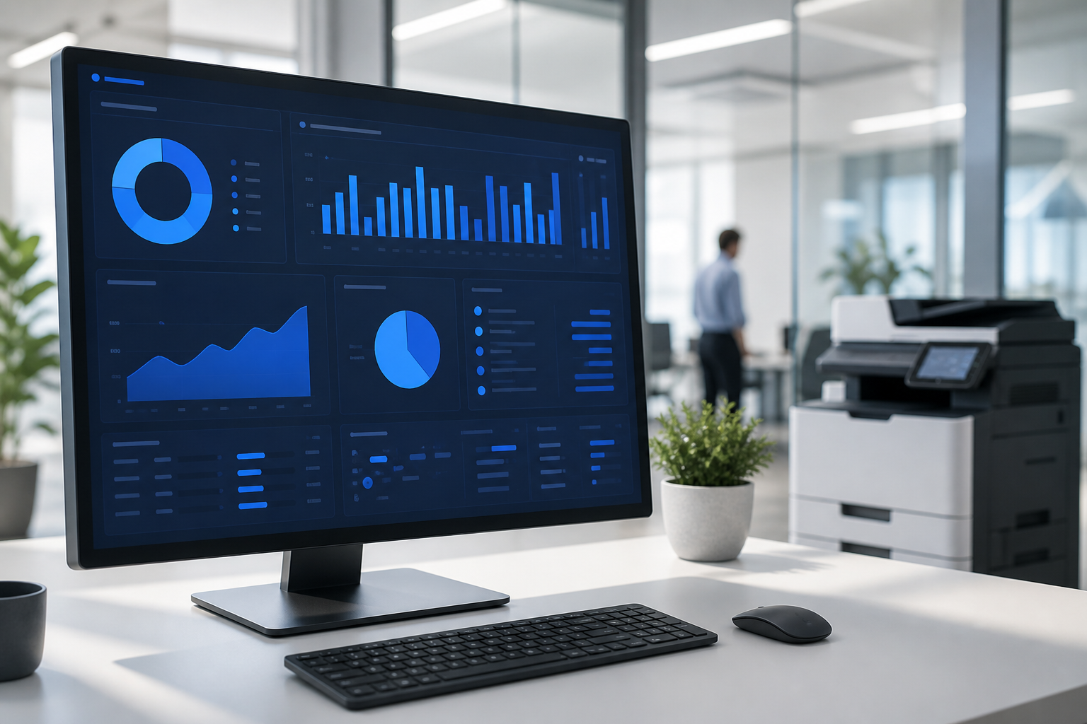 Managed print analytics displayed in a modern office