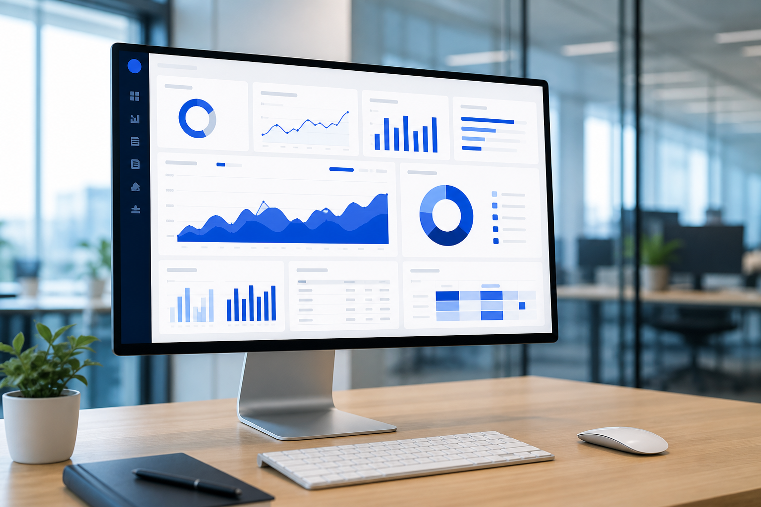 Vendor performance analytics dashboard in a modern office